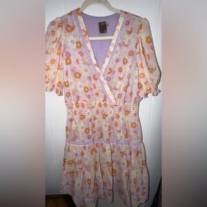 Taylor Floral Mini Dress Size 12 Boho Cottagecore Smocked Waist NWOT